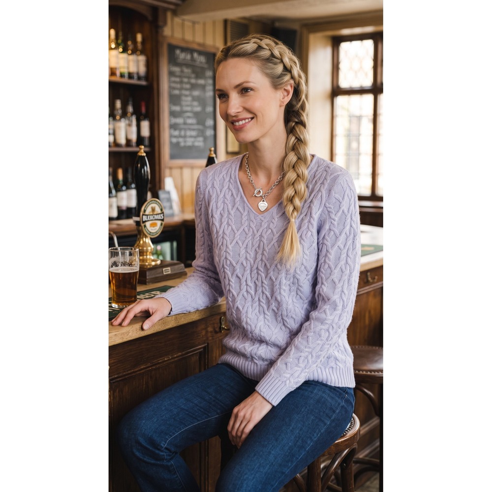 Charter Club Lavender Purple Wool Angora Rabbit Cable Knit V-Neck Sweater L